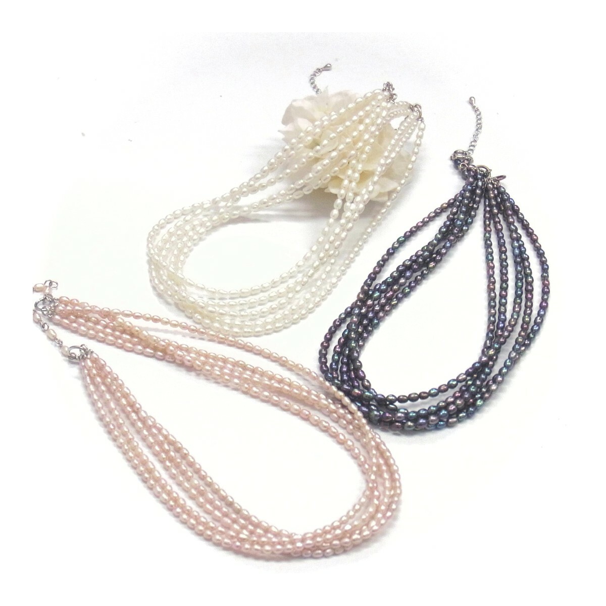 楽天市場】淡水真珠 パール5連ネックレス 3-4ｍｍ ライス型 ホワイト