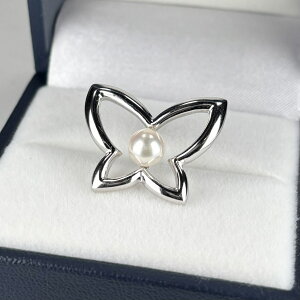 アコヤ真珠 ピンブローチ 蝶モチーフ 5.5-6mm ホワイト ラウンド シルバー(SV925)製 本真珠 真珠 あこやパール ブローチ パールピンブローチ パールブローチ 蝶 蝶ブローチ プレゼント