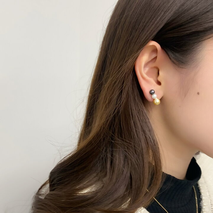 楽天市場】アコヤ真珠 3連パールピアス ホワイト ブラック 5-5.5mm 