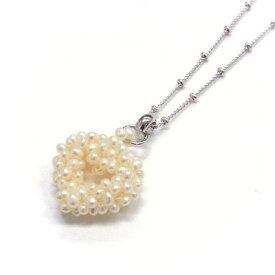 淡水真珠 ハートモチーフ パールペンダント ホワイト 45cm＋5cm スキップチェーン シルバー製 本真珠 プレゼント