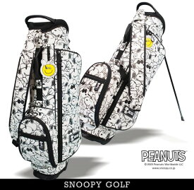 【NEW】SNOOPY GOLF スヌーピーゴルフNEVER STOP SMILIMG！軽量 & スリム！ジョー・クール/スヌーピー総柄 スタンド式キャディバッグ PEANUTS 642-3980101/23C