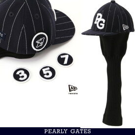 【NEW】PEARLY GATES パーリーゲイツwith NEW ERA コラボ【NEW ERA × PG】 59FIFTY ピンストライプ柄 フェアウェイウッド用ヘッドカバー スマイリーステッカー付き053-5284933/25C【正規品】