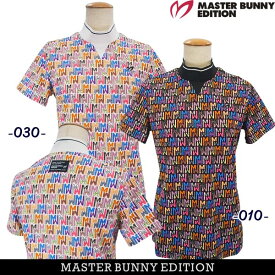 【PREMIUM SALE 50%OFF】マスターバニーbyパーリーゲイツMASTER BUNNY EDITION レディースカラフルM&M総柄 ストレッチカノコ半袖モックネックシャツ 759-4167606/24B