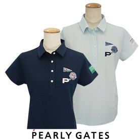 【PREMIUM SALE】PEARLY GATES パーリーゲイツアースロゴ！ストレッチサッカー生地レディース半袖シャツ=JAPAN MADE= 055-2160508/22B