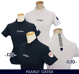 【PREMIUM SALE】PEARLY GATES パーリーゲイツ筆記体ロゴグラフィック フルダルストレッチピケワッフル4ライン レディース半袖モックシャツ=JAPAN MADE= 055-3167402/23B