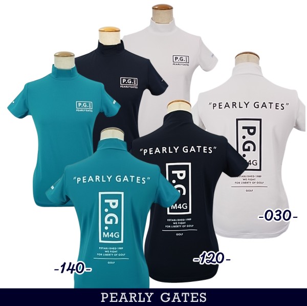 PEARLY GATES トリコメッシュ レディースバックプリント半袖モックシャツ=JAPAN MADE= 055-3167302 23A
