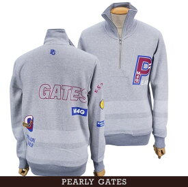 【NEW】PEARLY GATES パーリーゲイツカレッジロゴ タンデム裏毛ボーダー"BIG P" メンズハーフジップトレーナープルオーバー =MADE IN JAPAN=053-4162003/23D