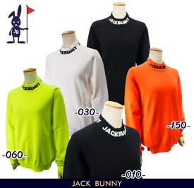 【PREMIUM SALE】Jack Bunny!! by PEARLY GATESジャックバニー!! モックネックロゴ レディース ストレッチコットンニットセータープルオーバー =263-3274060/23D【GOLFWAVE】