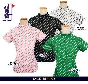 【PREMIUM SALE 40%OFF】Jack Bunny!! by PEARLY GATESジャックバニー 斜めロゴ総柄 ストレッチレディース半袖モックシャツ 263-3167350/23A