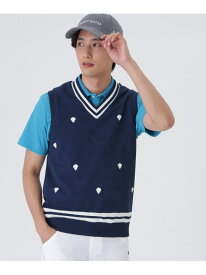 リバーシブルVネックニットベスト ＜エンブレム総柄＞ (MENS) PEARLY GATES パーリーゲイツ トップス ニット ネイビー【送料無料】[Rakuten Fashion]
