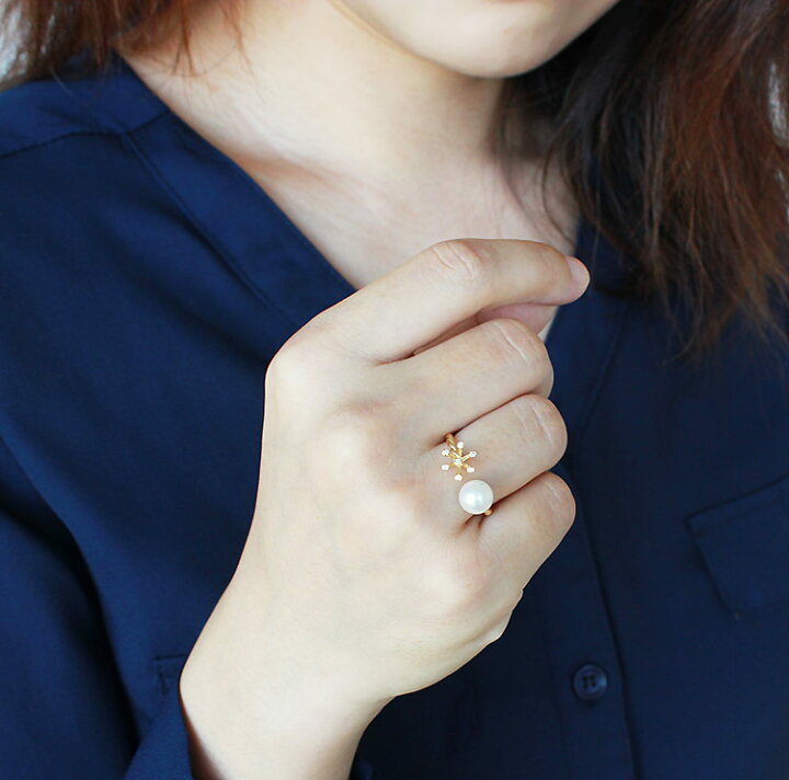 楽天市場】K18 あこや真珠 DIA リングダイア akoya ring D0.03ct 7pcs 