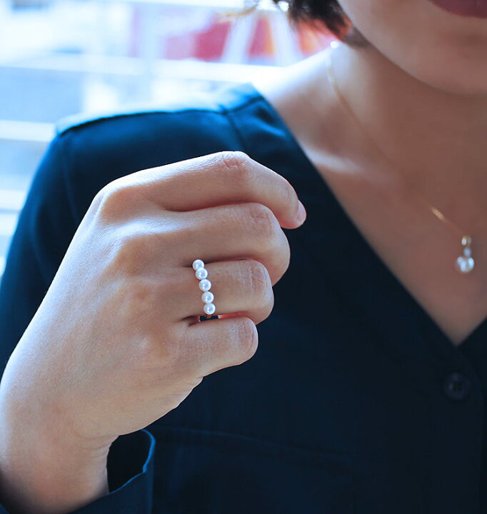 楽天市場】K18 数粒 あこや真珠 ベビーパール リングakoya ring 
