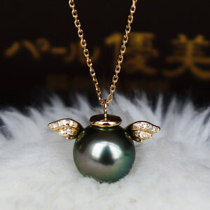 K18 ^ 9-10mm DIA lbNX _CA tahitian pearl necklace D0.028ct 12pcs