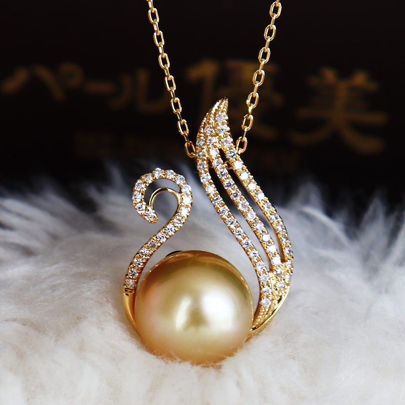 新品金色の真珠のネックレス9.0-10mmラウンド 大粒 ラウンドパール