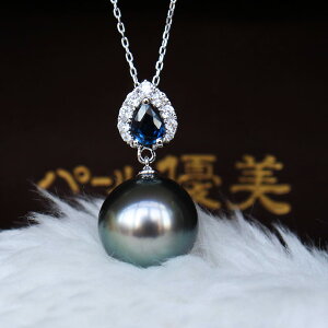 K18WG/K14WG ^@12mm Diamond Blue Sapphire lbNX _CA High Jewelry Tahitian pearl necklace D0.15ct 9pcs S0.3ct 1pcsy[4|8Tԁz