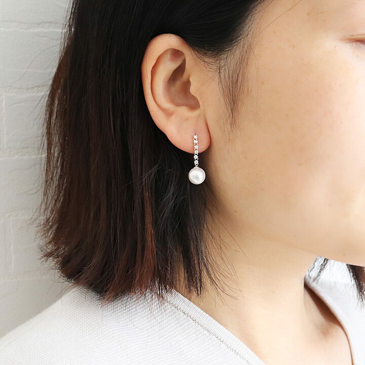 楽天市場】K18 あこや真珠8.5-9mm DIA ロングピアスダイア akoya piace 