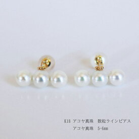 あこや真珠　ピアス　K18YG 5-6mm 数粒ラインピアス