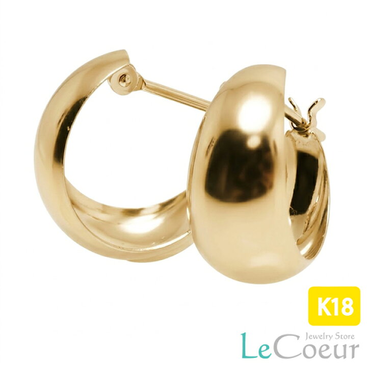 楽天市場】人気 18kフープピアス ぷっくり K18ゴールド 7mm×15mm 月甲 