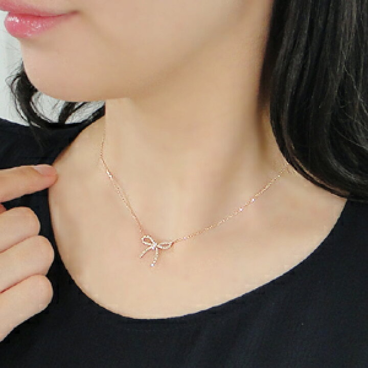 楽天市場】ダイヤモンド リボン ネックレスk18YG/WG/PG 0.20カラット 