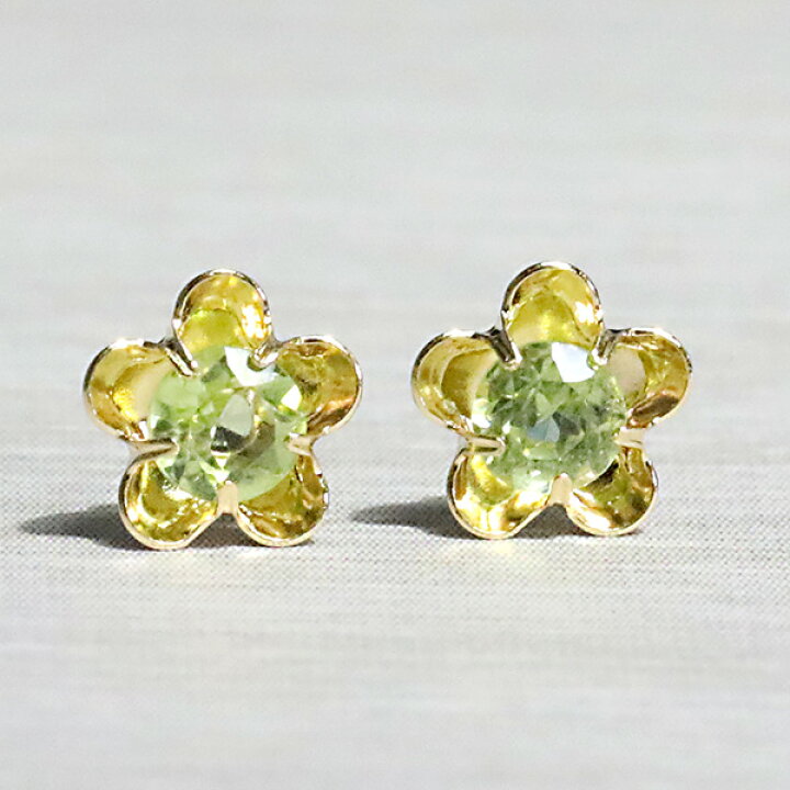 楽天市場】人気 春ピアス K18 フラワー ペリドット 金属アレルギー対応 