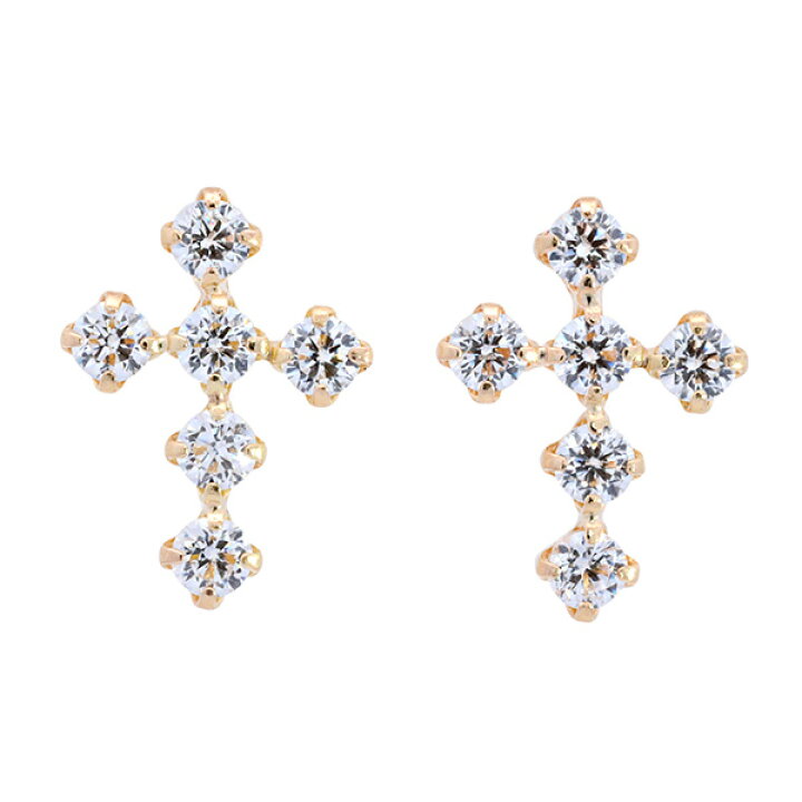 楽天市場】人気 18k キュービックピアス クロス 十字 18金 K18 