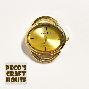 ウォッチフェイス ゴールド オーバル クオーツ式 電池式 時計 ブレスレット ブレスウォッチ UVレジン 手作り ハンドメイド プレゼント 父の日 母の日 誕生日 お祝い レザークラフト 組紐 天