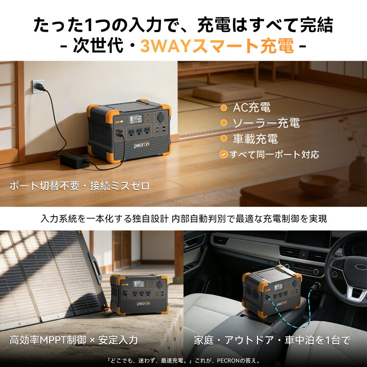 楽天市場】PECRON ポータブル電源 E600LFP リン酸鉄614Wh/1200W 大容量 