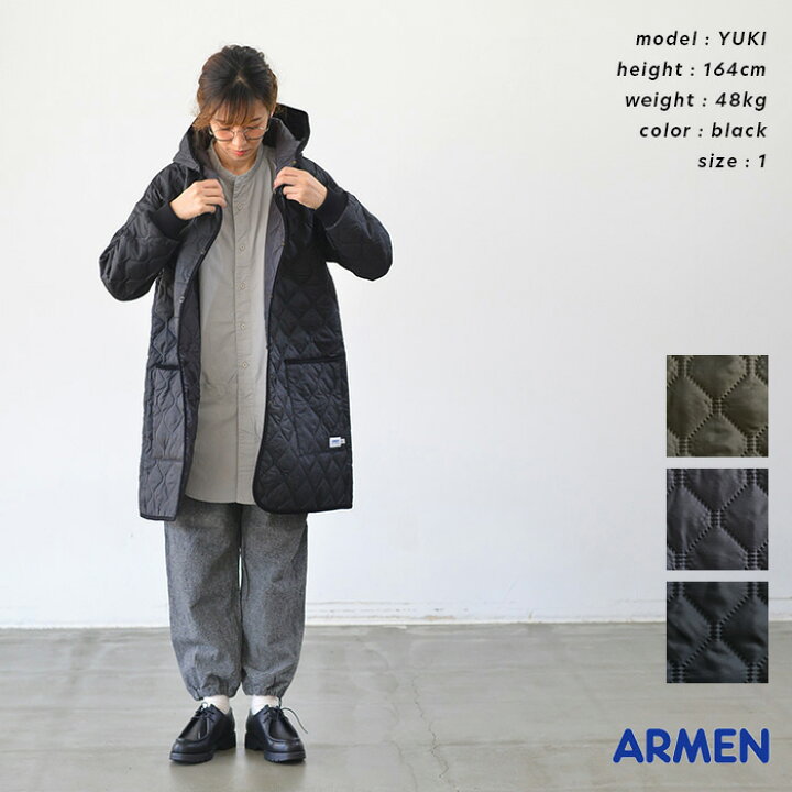 楽天市場】ARMEN アーメン HEAT QUILT OVERSIZED MID LENGTH HOODED 