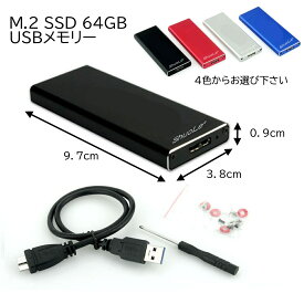 M.2　SSD　64GB　USBメモリ　外付けSSD　メタルケース入り　SATA　USB3．0　ブラック　シルバー　ブルー　レッド　Windows　Mac　テレビ録画　ShuoLe社製　国内在庫