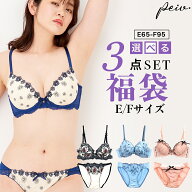 福袋 2026 E65〜F95 大きいサイズ福袋 選べる3タイプ おまかせ ブラジャー＆ショーツ3組入セット 福袋 下…