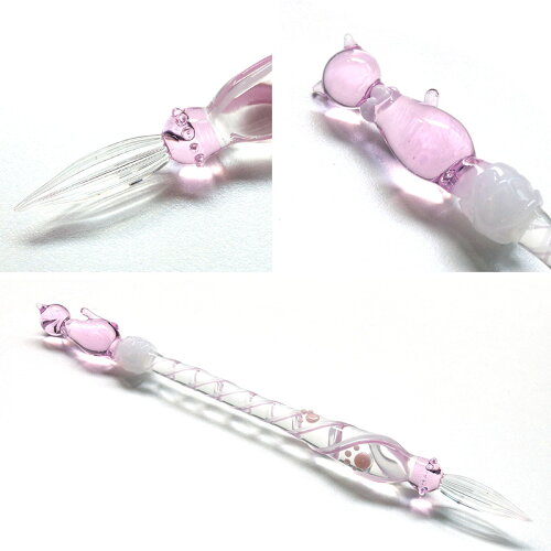 【glasskaoria】グラスカオリアガラスペンにゃんこペン猫手作り硬質ガラス