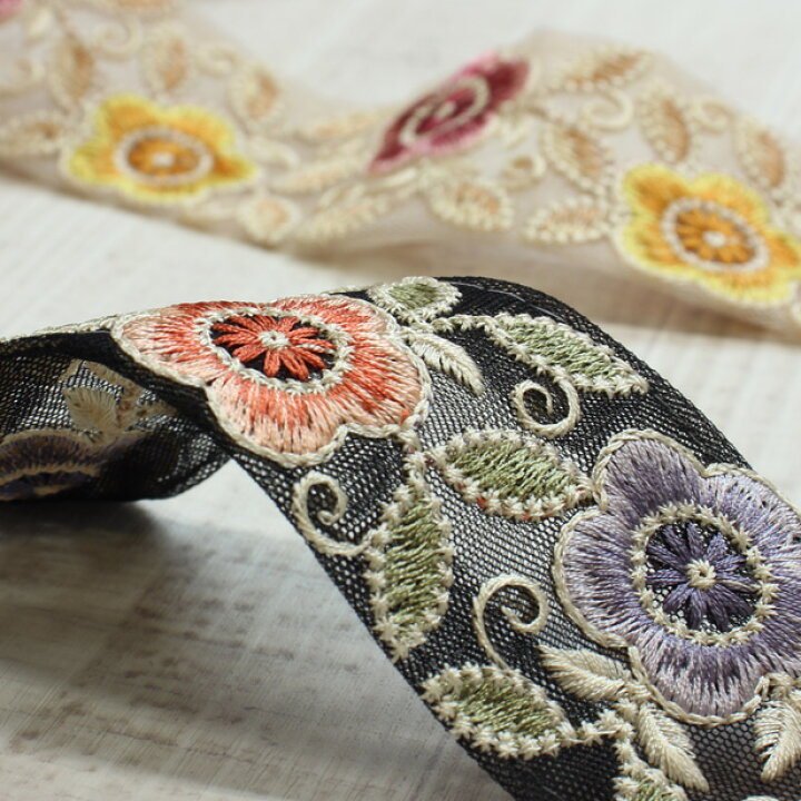 楽天市場】【10cm単位】インド刺繍リボン 約4.5cm幅 4色（ インド 