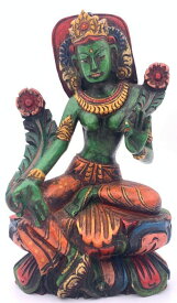 木製手彫りグリーンターラー（緑多羅菩薩）像◆チベット仏教-2A