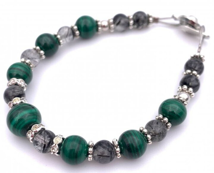 楽天市場】天然石マラカイト&ブラックルチルクォーツのブレスレット  