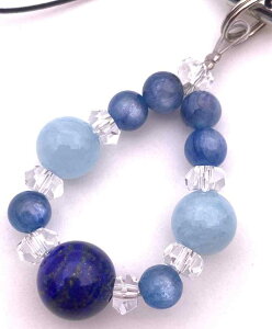 天然石カヤナイト&ラピスラズリ&アクアマリンのストラップ-2