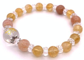 天然石本水晶！守護仏梵字彫り12mm玉＆シトリン&サンストーンのブレスレット