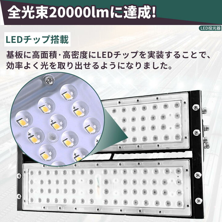 楽天市場】2台セット LED投光器 防雨型 昼光色 100W 20000ルーメン 投 