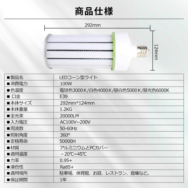 楽天市場】10台セット 水銀灯1500W相当 広配光型 LED水銀ランプ コーン 
