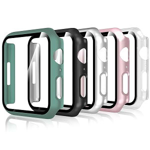【5枚入り】Apple Watch Series 9/8/7 41mm 対応 ケースと保護フィルム 一体型 全面保護カバー 極薄軽量 指紋防止 高透過率 擦り傷防止 取扱簡単 (PCフレーム+強化ガラス)