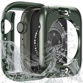 コンパチブル Apple Watch アップルウォッチ ケース 2-in-1 防水ケース 対応 AppleWatch SE/SE2 Series 10/9/8/7/6/5/4 全面保護カバー 耐衝撃 軽量 脱着簡単(グリーン，44mm)