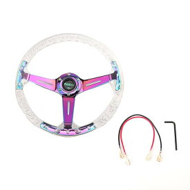 ZS ステアリング ハンドル 340mm ネオ クローム 6 ホール ディープ ディッシュ クリスタルバブル 透明 (虹)