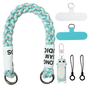 スマホストラップ スマホハンドストラップ 携帯ストラップ リストストラップ 編み込み 猫チャーム バッグストラップ iPhone 対応 手首ストラップ ポーチ飾り 極太 おしゃれ 可愛い 落下防止