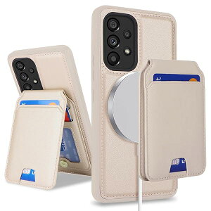 Galaxy A53 5G ケース MagSafe 対応 ギャラクシーA53 5g ケース SC-53C スマホケース SCG15 au A53 5G マグセーフ 耐衝撃 レザー 背面カード収納 分離式 取り外し可能 ワイヤレス充電対応-ベージュ