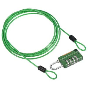 PATIKIL セキュリティ鋼ケーブル 4桁コンビネーションロック付き 2 M コーティング 安全ワイヤーロープ ダブルループパドロック アウトドア 旅行 荷物用 グリーン