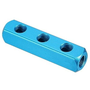 PATIKIL 3ウェイ6ポートエアマニホールド アルミエアホース インラインマニホールドブロック スプリッター空気圧 エアホース継手 ブルー