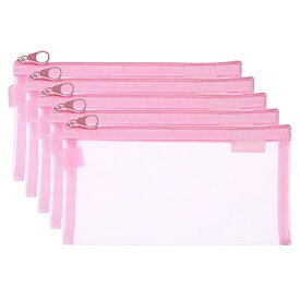 PATIKIL メッシュバッグ 5個 A6サイズ ペンケース ナイロン 化粧ジッパーメッシュバッグ トラベルポーチオーガナイザー オフィス用品 ピンク