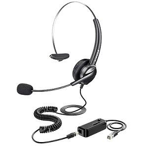 ヘッドセット固定電話用 片耳 電話機用ヘッドフォン ノイズキャンセリングマイク付 マイクミュートボタン付 RJ9四つピン コールセンター電話機用有線ヘッドホン 日立 NEC 東芝 富士通 沖電
