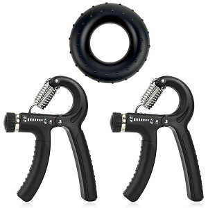 ハンドグリップ 握力トレーニング (3個セット) 握力を鍛える道具 ハンドグリップ 可変式 5kg〜60kg 負荷調節可能 ストレス解消 マッスル強化 指の筋力トレーニング 男女兼用 (ブラック)