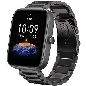 �o���h �Ή� Amazfit Bip 3, �X�e�����X ���^�� �x���g �����o���h �Ή� Amazfit Bip 3 / Bip 3 Pro �X�}�[�g�E�H�b�` (�u���b�N)