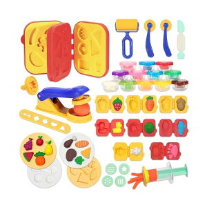 粘土 ねんど 小麦粘土 12色セット 製麺機 抜き型 押し型 ローラー 粘土道具 ねんど遊び キッチン 食べ物 おもちゃ おままごと ごっこ遊び クリスマス プレゼント 39PCS